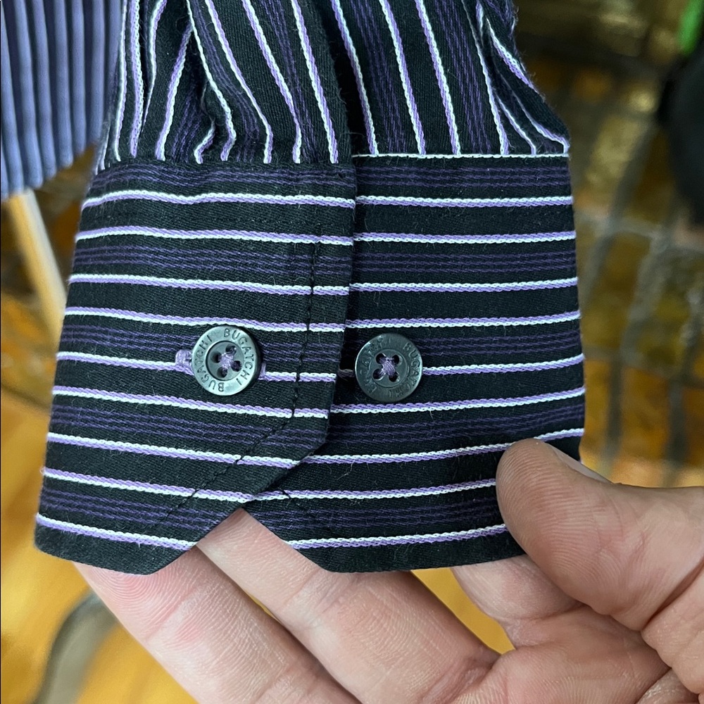 -Bugatchi Uomo Black w/Purple & Grey Button-Down w/Flip Cuffs & Collar L/S Sz XL - Picture 13 of 14